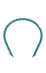 Authentic Chanel 22S Blue Leather/Gold Chain CC Logo Headband Hair Accessory