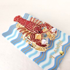 Piper K Lobster Hair Claw Clip Red Rhinestone Faux Pearl Accents New