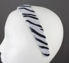 Black White zebra stripe faux fur animal print headband hair band 1 /8″ wide