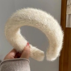 Autumn Winter Mink Fur Headband for Women, Fluffy Plush Thick Hair Band