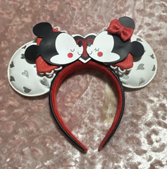 Disney Mickey & Minnie Mouse Heart Print Bow Faux Leather Padded Headband