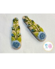 Hand Embroidered Floral Hair Clips Blue Rose Barrette Set