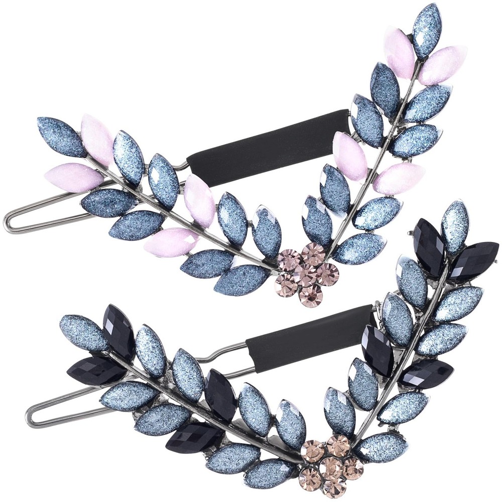 HINZIC 2Pcs 2.6inch VShape Rhinestone Hair Clips GrayBlack Small Hair Pins Vi…