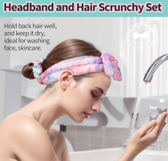 LEOBRO Spa Headband, 3pcs Makeup Headbands and 3pcs Hair Scrunchies, Bow Skin Ca