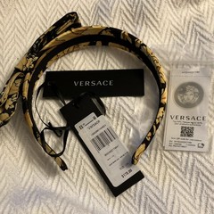 Versace Black/Gold Floral Bow Headband Medusa Logo Accents NFC