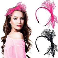 2 Pieces Neon Lace Bow Headband,Elastic Women’s 1980s Neon Lace Headband, 198…
