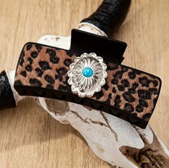 Western Brown Leopard with Large Concho Jaw Hair Clip