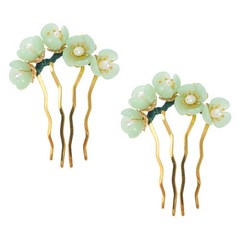 2pcs Jade Flower Hairpins Retro Traditional Side Combs Hanfu Bun Updo Holders Gr