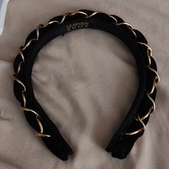 LEATHER SHOP Black and Gold Chain Headband for Women, Metal Fabric Solid