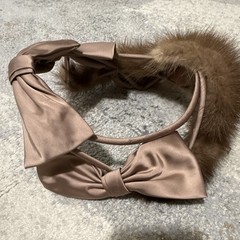 Vintage 50s Satin Bow Headband with Faux Fur Trim, Solid Women’s Accessory