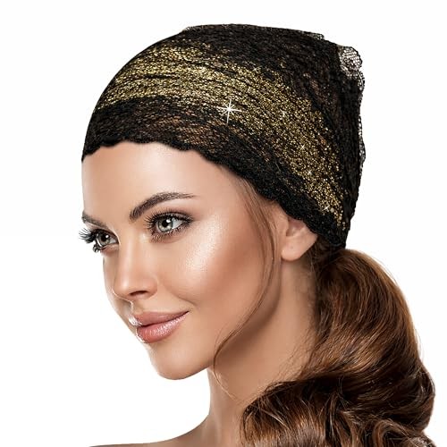 Black Lace Headband for Women Hair Accessories Stretch Lace Black gold lurex