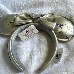 Disney Mickey Mouse Ears Headband Silver Glitter Graphic Pattern with Bow