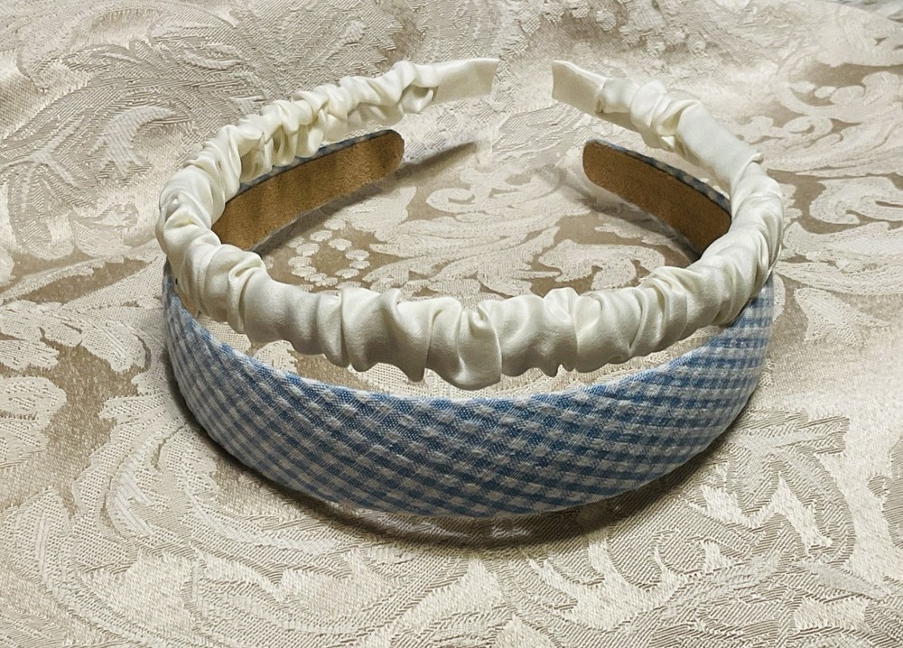 Blue Gingham & White Headband Casual Elegant Hairband Hair Accessory Set Of 2