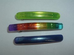 BLUE GREEN & RAINBOW LUCITE HAIR BARRETTES UP DO HAIR ACCESSORY