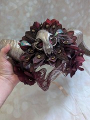 Copricapo Designs Horned Flower Crown Skull Headpiece Gothic Lace Veil Cosplay