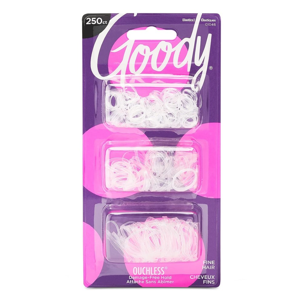 Goody 250PCS Ouchless Clear Polyband Hair Ties, Elastic Bands for All Hair Types