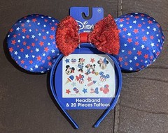 Disney Minnie Mouse Patriotic Ears/ Headband With Tattoos 4th Of July Blue/Stars