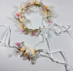 Pink White Flower Crown Pearl Wedding Quinceanera First Communion Boho Halo FH_N