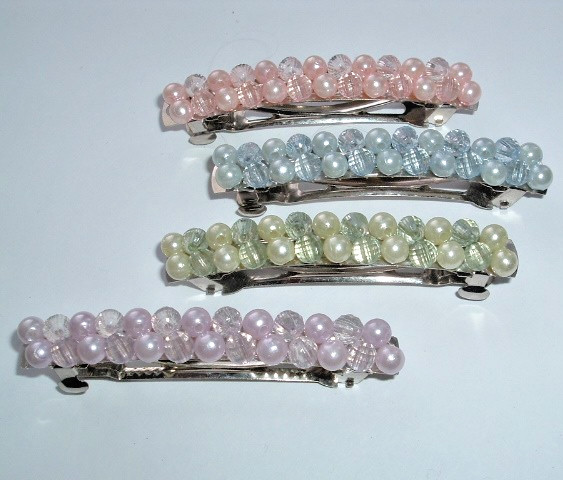 4 PINK GREEN BLUE LAVENDER PEARL 3″ HAIR BARRETTES