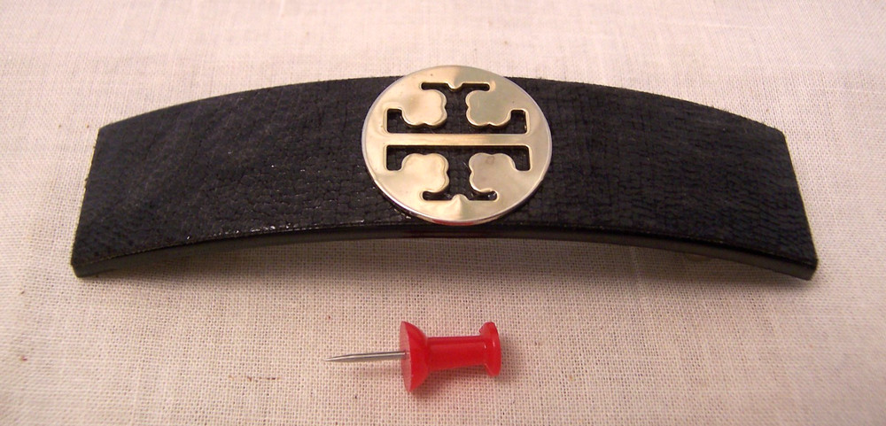 Tory Burch Barrette – faux leather texture with double T logo – 4.25″ long