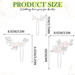Flower Bride Wedding Hair Pins Silver Crystal Bridal Pearl Pieces 3 PCS Set
