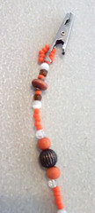 NEW NOS Handmade Hanging ORANGE WHITE BROWN BEADS Fashion Metal ROACH HAIR CLIP