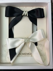 EVOCMEMO Handmade Satin Bow Hair Accessory Black/White Rhinestone Butterfly
