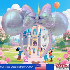 Disney-Parks Shimmering Purple Minnie Mouse Ears Headband with Quilted Bow