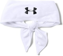NEW Under Armour Unisex-Adult Tie Headband, White/Black , One Size Fits All