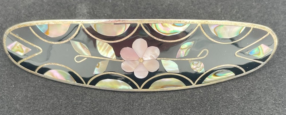 Silver-plated Abalone Shell Floral Inlay Hair Clip/Barette – HL – Made in Taiwan