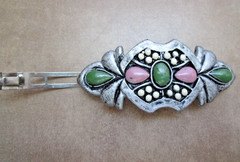 2 Vintage Barrettes Long Colorful Patterns Retro France- 1 Silvertone Taiwan
