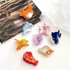 Acetate Ocean Animal Hair Clips Women Non Slip Summer Beach Crab Starfish Whale