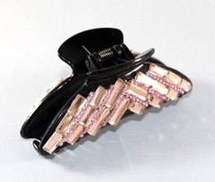 Brand New Light Brown Elegant Black Hair Clip Claw with Pink Crystals