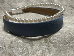 Blue Solid & Faux Pearl Headband Casual Elegant Hairband Hair Accessory Set Of 2
