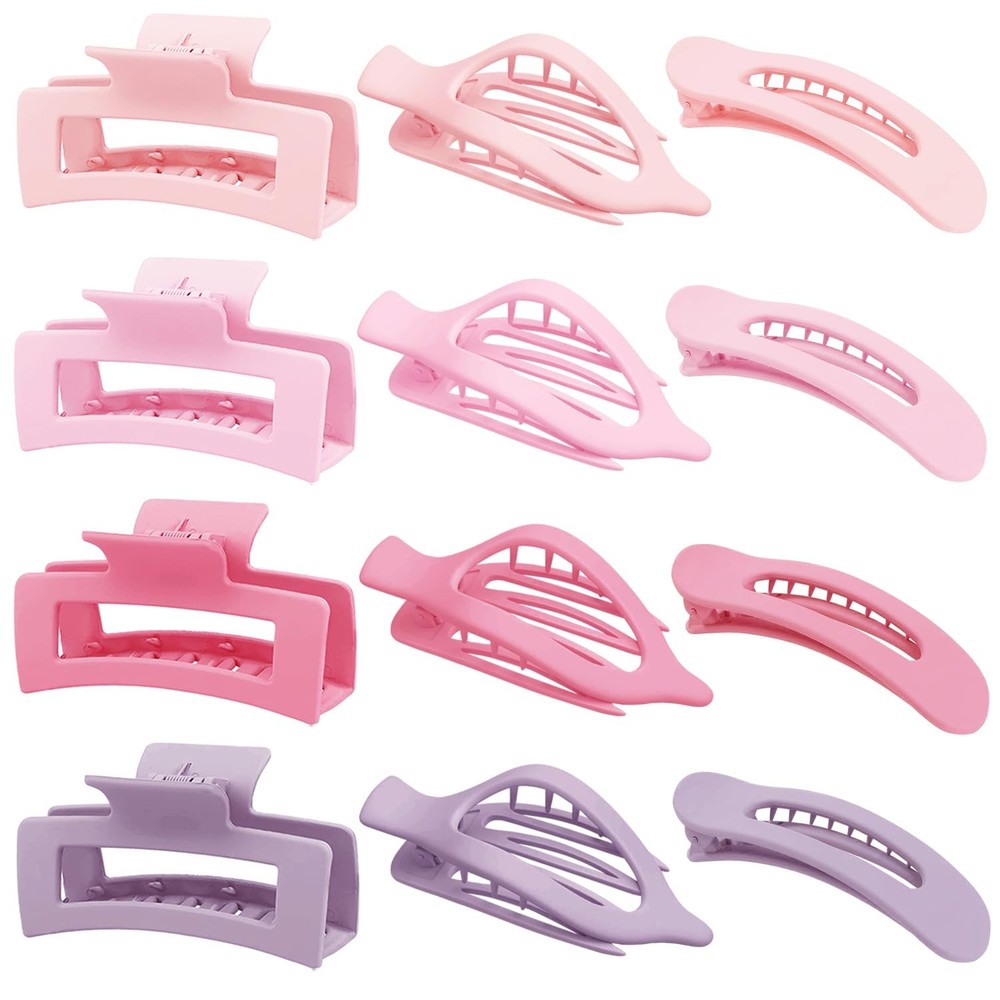 Flat Hair Clips for 1 Count (Pack of 12), Light pink, Pink, Rose red, Purple