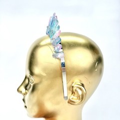 Pink Blue Ombre Aura Clear Quartz Crown Headband Iridescent Raw Stone Points