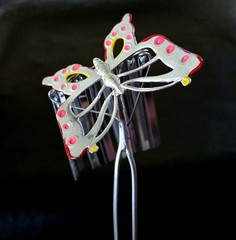 🦋VTG KANZASHI TREMBLING BUTTERFLY FRINGE METAL HAIR FORK/ STICK PIN/ ORNAMENT