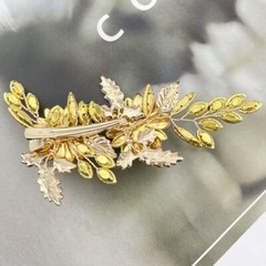 Green Crystal Bride Wedding Hair Clip Flower Gold Leaf Hair Pin Rhinestone