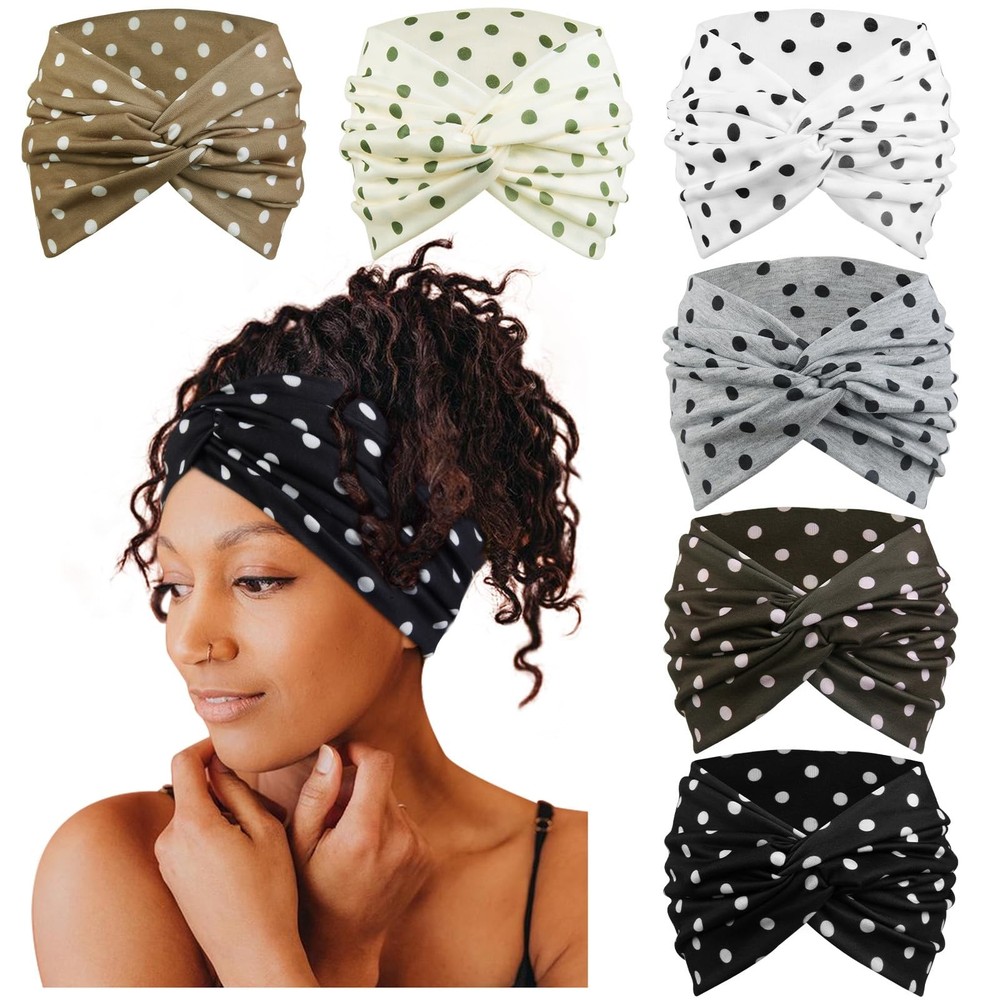 7 Inches Polka Dots Headbands for Women, Extra Wide Fashion Turban Headband f…