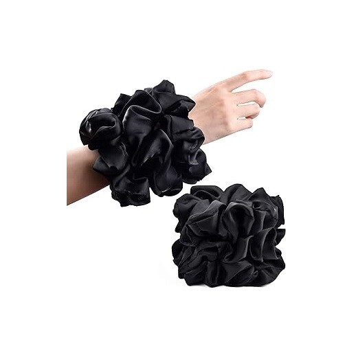 CEELGON Black Big Real Silk Scrunchies 6 pack – 6.3Inches Large Scrunchie Satin
