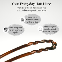 Parcelona French U Hair Pins 3.5″ Tortoise Shell Bun Chignon Forks (Set of 2)