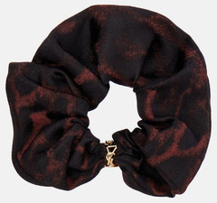 NWT Saint Laurent YSL Cassandre Logo Leopard Silk Cashmere Scrunchie Hair Tie