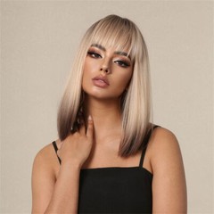 Straight Hair Female Gradient Golden Wig Medium Long Hair Clavicle Hair