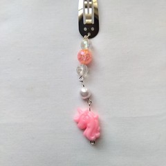 Pink Unicorn Hair Clip Barrette Bead Linear Dangle Handmade Accessory Girl Women