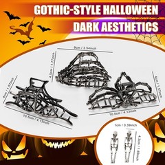 3PCS Black Metal Spider Web Skeleton Hand Skull Hair Claw Clips for