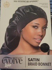 Evolve Luxe Satin Braid Bonnet. Color Is Black
