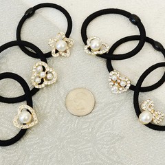 Fashion Gold Tone Clear Rhinestone and Pearl Hair Tie