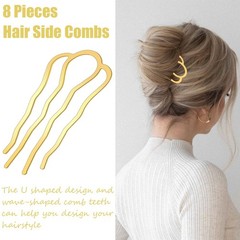 8 Pieces Hair Side Combs, Metal Fork Clip 1 Count (Pack of 8), Gold