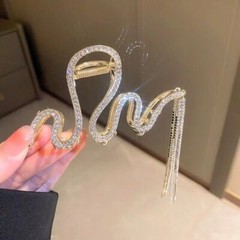 Crystal Hair Clip Rhinestone Large Snake Hair Claw Tassel Chain Flash Clamp Pin