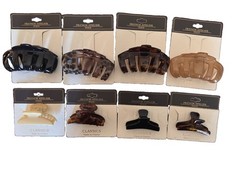 8pc French Atelier Claw Hair Clips Tortoise Black Cream Cellulose Acetate